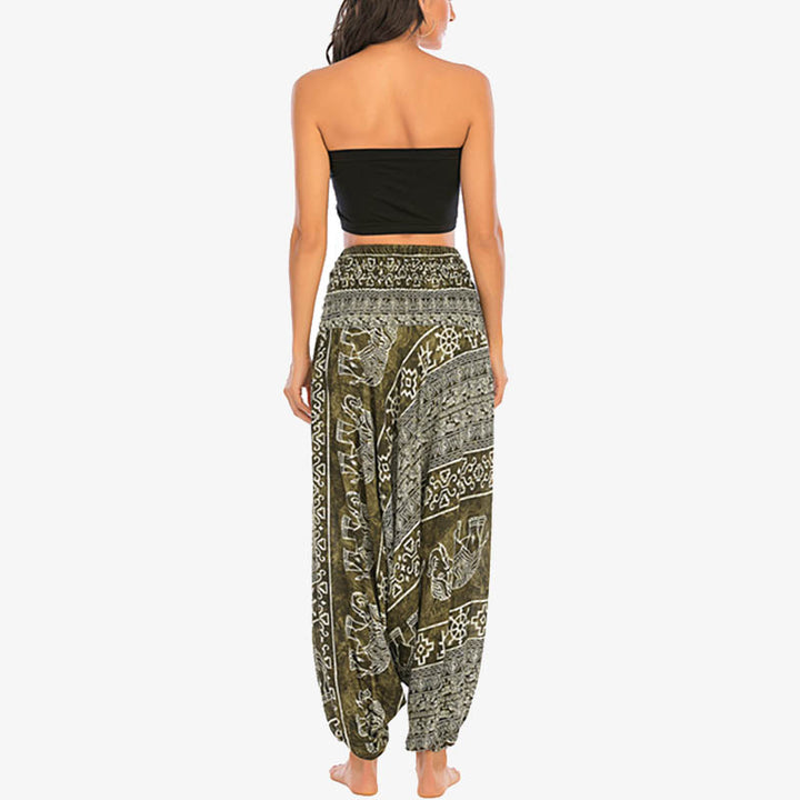 Pantaloni harem larghi e arricciati con motivo a elefante, tuta da yoga da donna, stile Buddha Stones, due stili - image 13