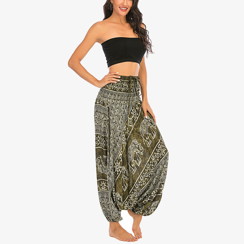 Pantaloni harem larghi e arricciati con motivo a elefante, tuta da yoga da donna, stile Buddha Stones, due stili - image 14
