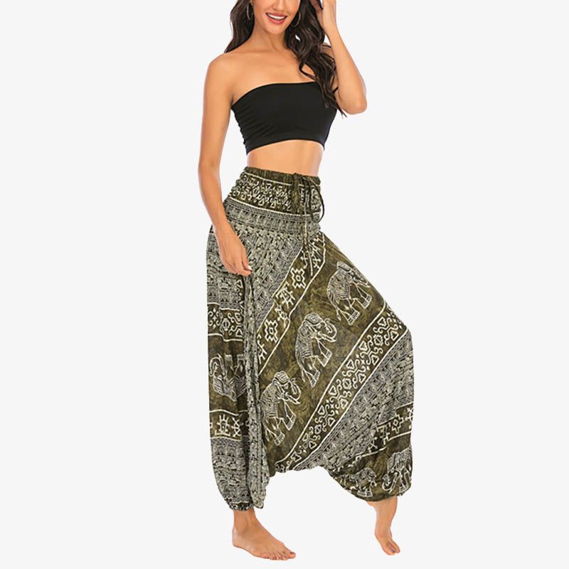 Pantaloni harem larghi e arricciati con motivo a elefante, tuta da yoga da donna, stile Buddha Stones, due stili - image 11