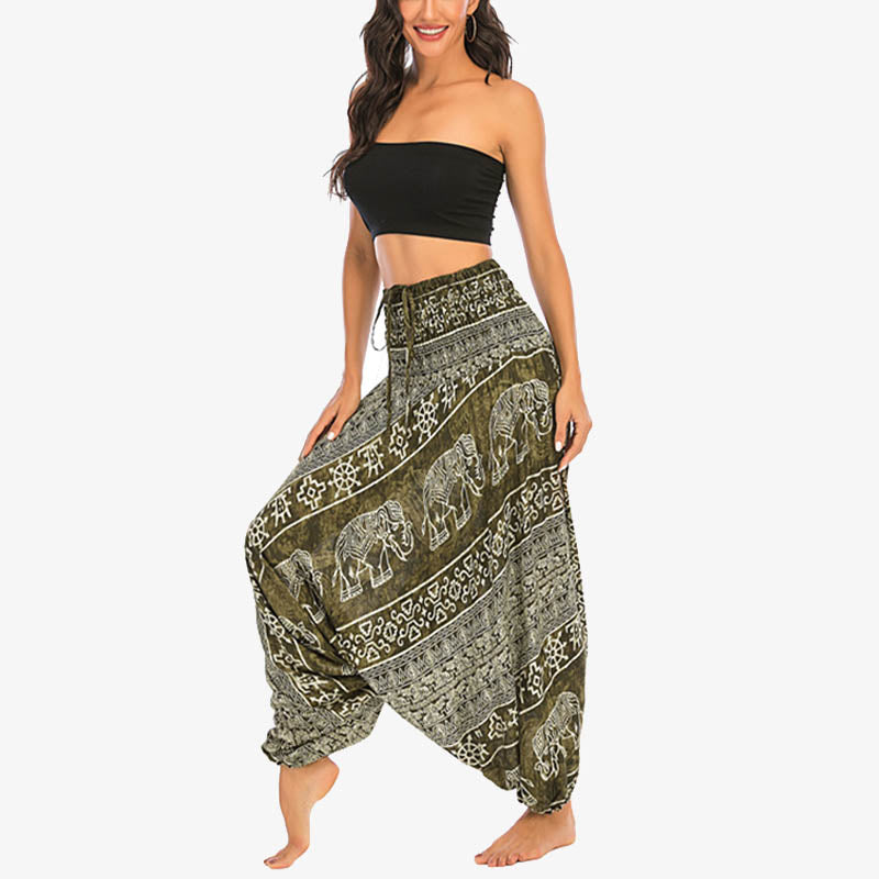 Pantaloni harem larghi e arricciati con motivo a elefante, tuta da yoga da donna, stile Buddha Stones, due stili - image 15