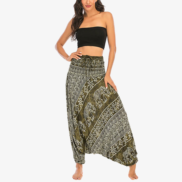 Pantaloni harem larghi e arricciati con motivo a elefante, tuta da yoga da donna, stile Buddha Stones, due stili - image 12