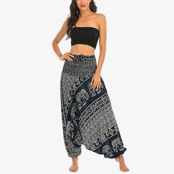 Pantaloni harem larghi e arricciati con motivo a elefante, tuta da yoga da donna, stile Buddha Stones, due stili - image 22