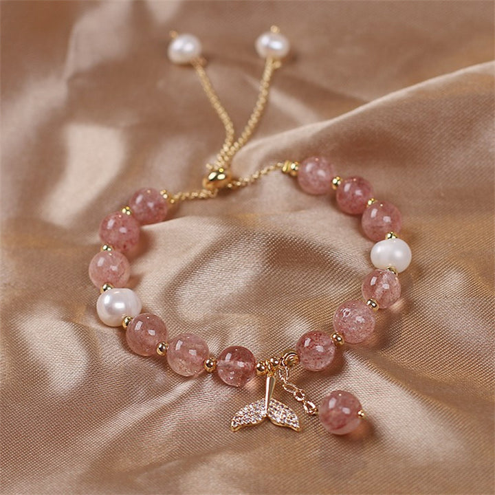 Braccialetto curativo con ciondolo a coda di pesce in quarzo rutilato e quarzo fragola Buddha Stones