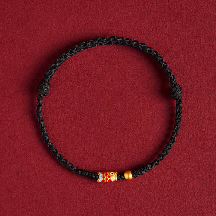 Braccialetto intrecciato in corda con pesce koi fatto a mano in argento sterling 925 con pietre Buddha Stones e pesce koi