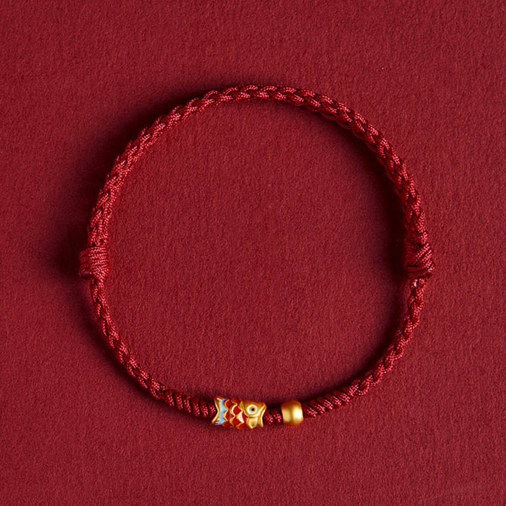Braccialetto intrecciato in corda con pesce koi fatto a mano in argento sterling 925 con pietre Buddha Stones e pesce koi