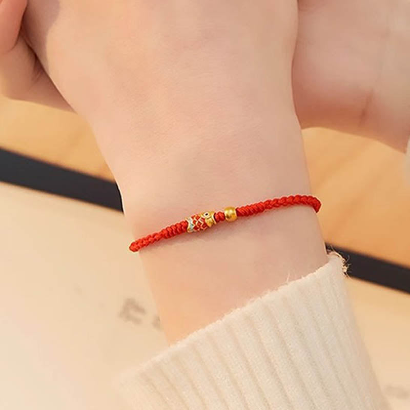 Braccialetto intrecciato in corda con pesce koi fatto a mano in argento sterling 925 con pietre Buddha Stones e pesce koi