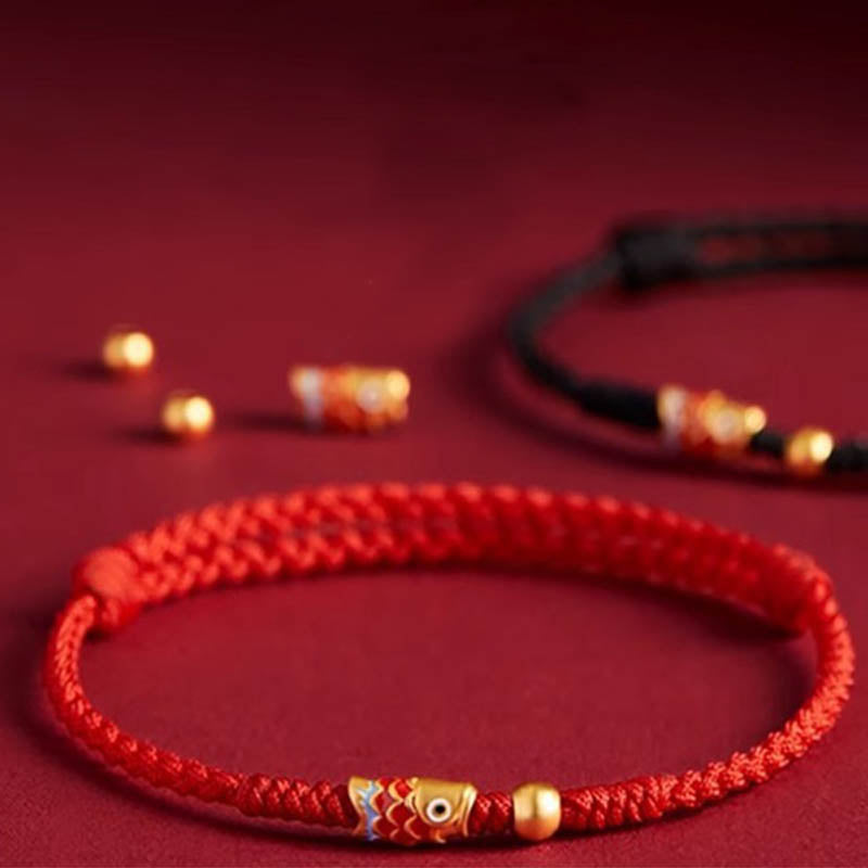 Braccialetto intrecciato in corda con pesce koi fatto a mano in argento sterling 925 con pietre Buddha Stones e pesce koi