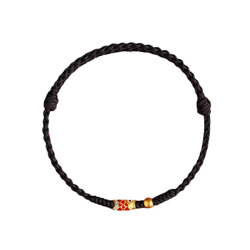 Braccialetto intrecciato in corda con pesce koi fatto a mano in argento sterling 925 con pietre Buddha Stones e pesce koi
