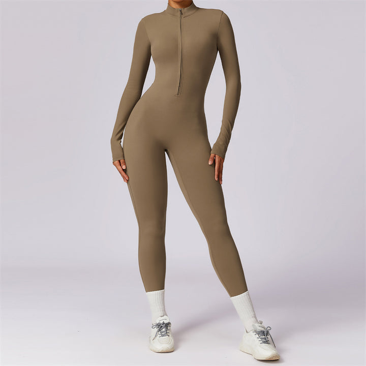 Buddha Stones Donna Cerniera Manica Lunga Shapewear Tuta Sportiva Fitness Yoga Body - Marrone - US8-10, UK/AU12-14, EU40-42 (XL) - image 36