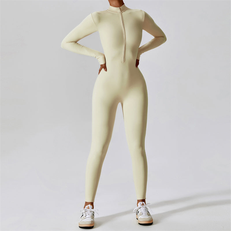Buddha Stones Donna Cerniera Manica Lunga Shapewear Tuta Sportiva Fitness Yoga Body - Beige - US8-10, UK/AU12-14, EU40-42 (XL) - image 29
