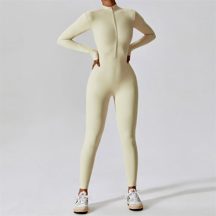 Buddha Stones Donna Cerniera Manica Lunga Shapewear Tuta Sportiva Fitness Yoga Body - Beige - US8-10, UK/AU12-14, EU40-42 (XL) - image 29