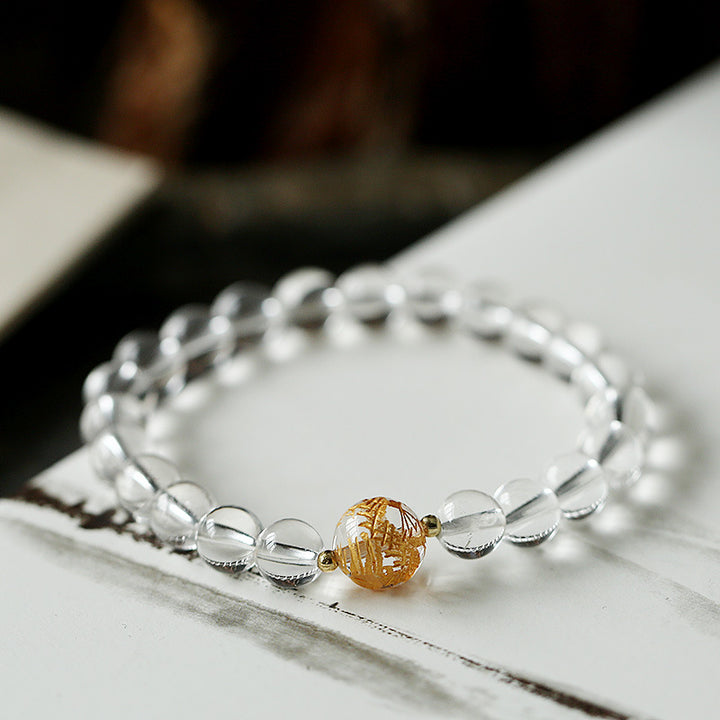 Bracciale Buddha Stones Naturale Ossidiana Nera Cristallo Bianco Onice Nero Forza Drago