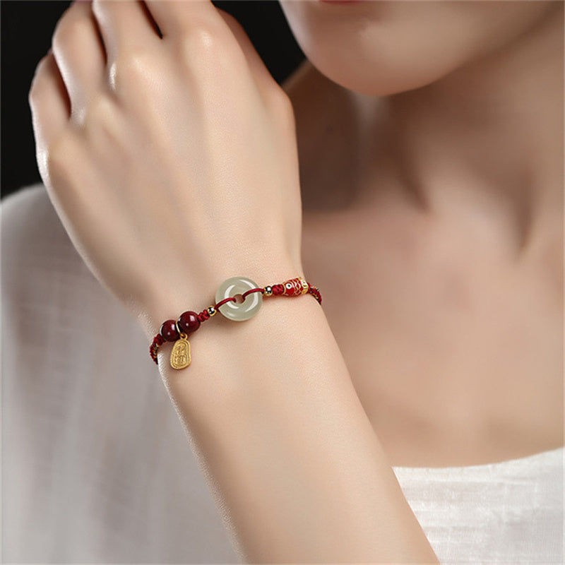 Braccialetto portafortuna con fibbia della pace in giada Hetian, con pesce koi in argento sterling 925 Buddha Stones