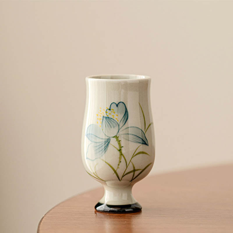 Tazza da tè in ceramica con fiore di loto dipinto a mano, Buddha Stones, tazza da tè Kung Fu