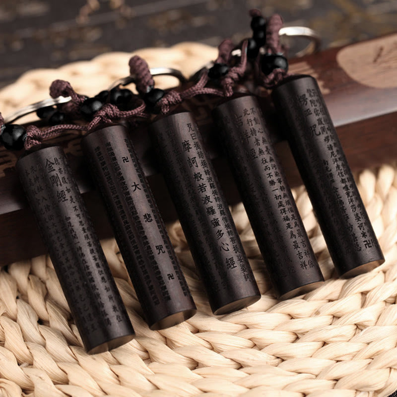 Portachiavi della pace del Sutra del cuore in ebano del Tibet - image 2