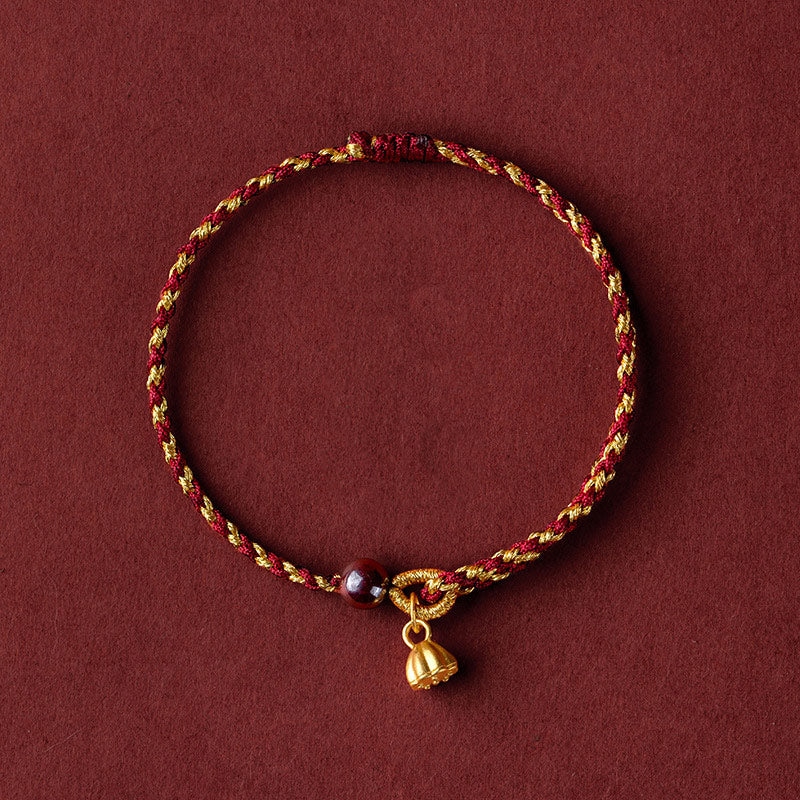 Braccialetto intrecciato con ciondolo di pace e gioia in corda di oro rosso fatto a mano con Buddha Stones