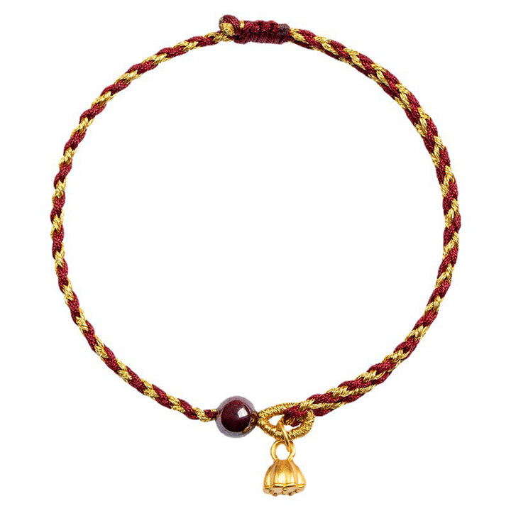 Braccialetto intrecciato con ciondolo di pace e gioia in corda di oro rosso fatto a mano con Buddha Stones