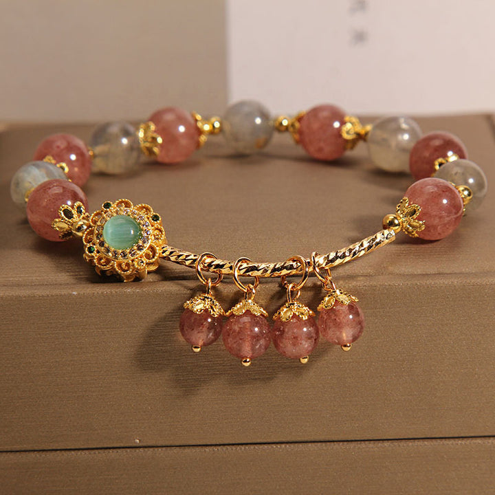 Braccialetto con ciondolo a forma di nappa curativa in quarzo fragola e pietra di luna Buddha Stones