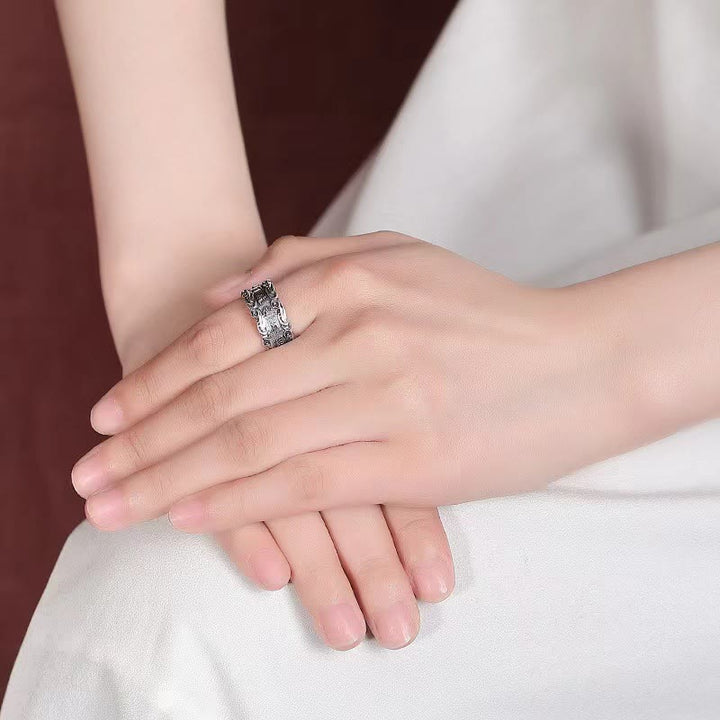 Buddha Stones Tibetano Om Mani Padme Hum Design Anello Regolabile della Pace