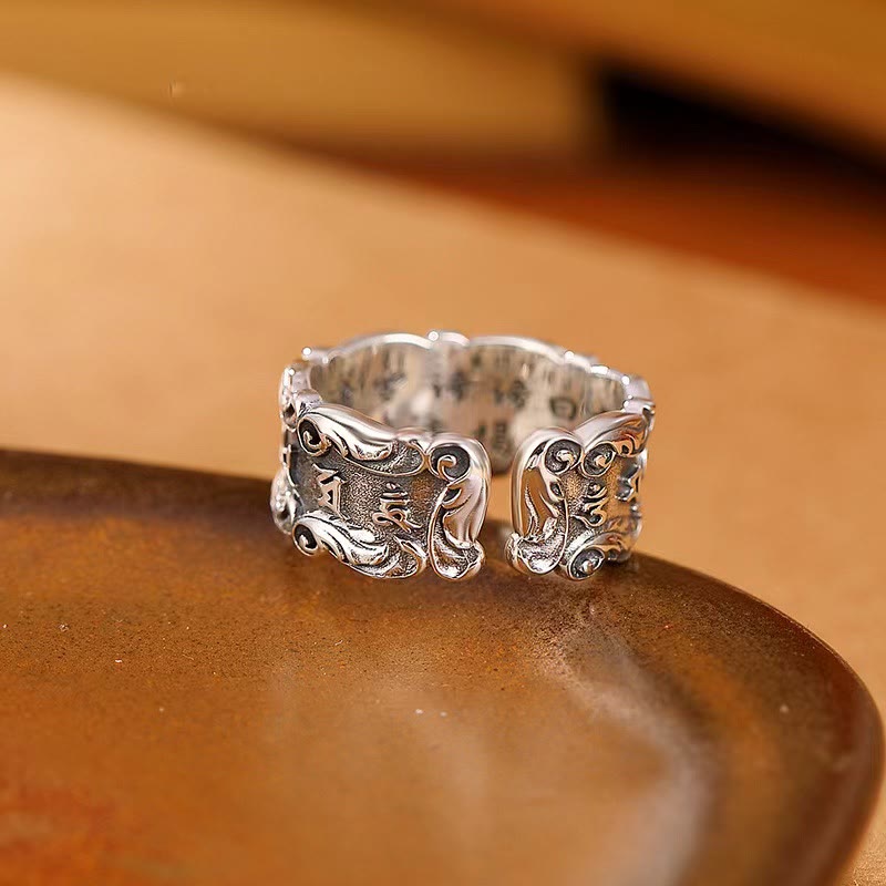 Buddha Stones Tibetano Om Mani Padme Hum Design Anello Regolabile della Pace