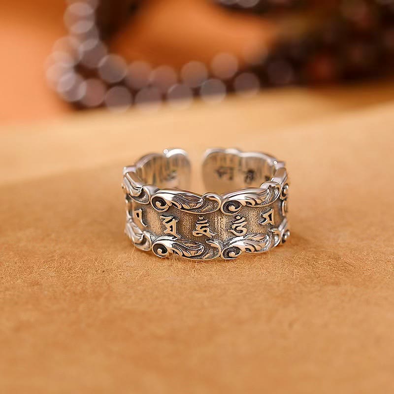 Buddha Stones Tibetano Om Mani Padme Hum Design Anello Regolabile della Pace