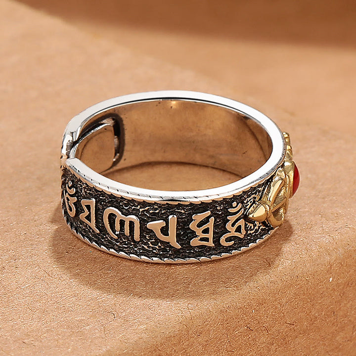 Anello della saggezza tibetano Buddha Stones Om Mani Padme Hum in agata rossa Dorje Vajra
