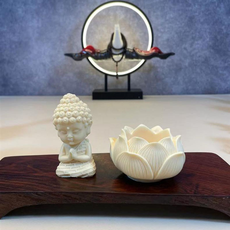 Buddha Stones Mini Avorio Frutta Tathagata Buddha Lotus Kwan Yin Avalokitesvara Manjusri Samantabhadra Serenity Desk Decorazione