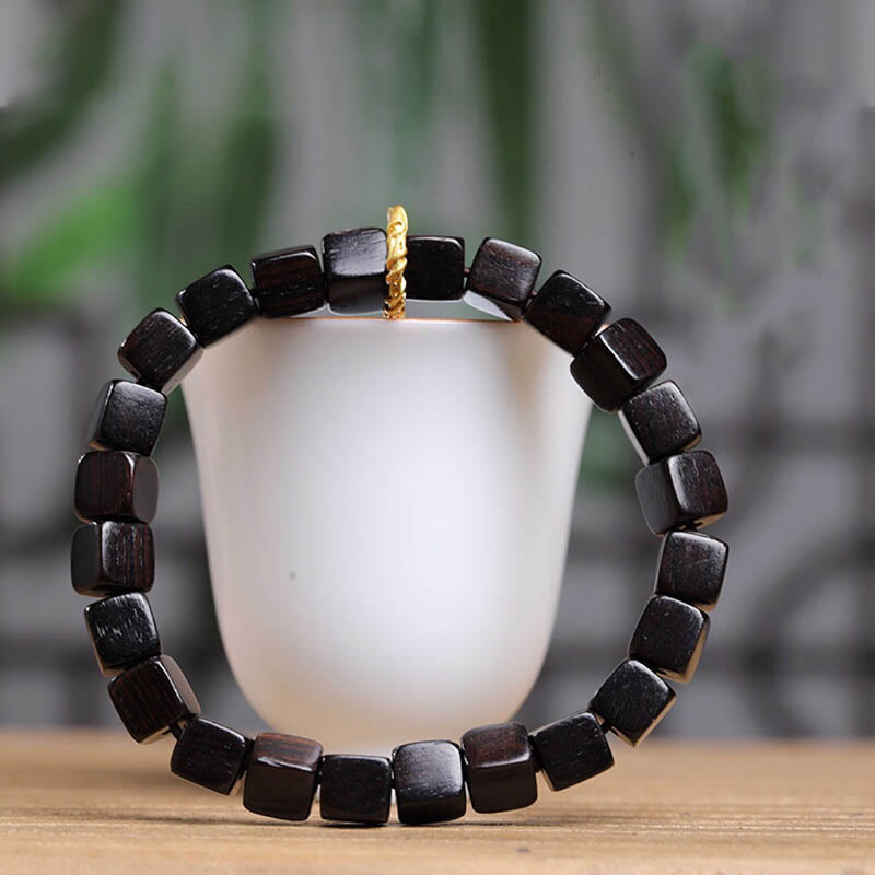 Braccialetto Buddha Stones Tibetan Ebony Wood Square Beads Peace Calm