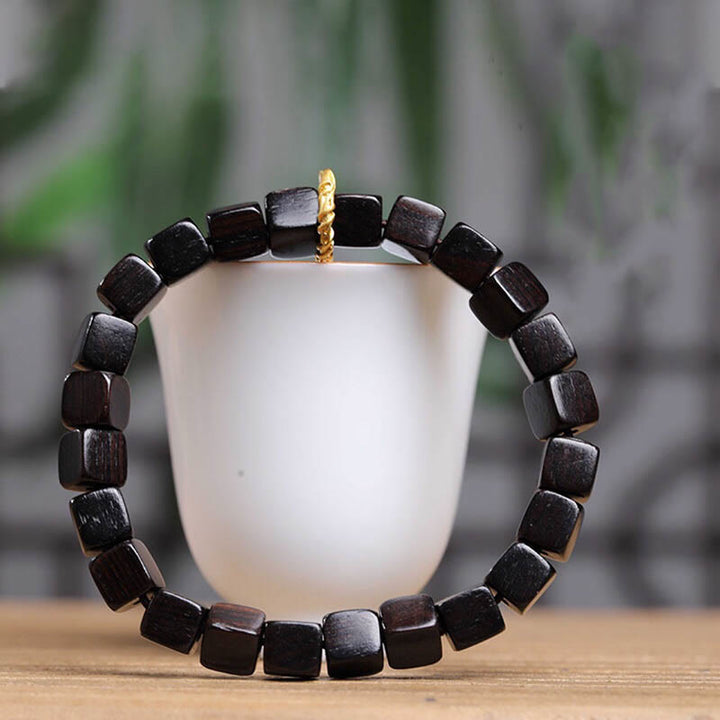 Braccialetto Buddha Stones Tibetan Ebony Wood Square Beads Peace Calm