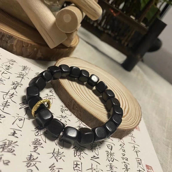 Braccialetto Buddha Stones Tibetan Ebony Wood Square Beads Peace Calm