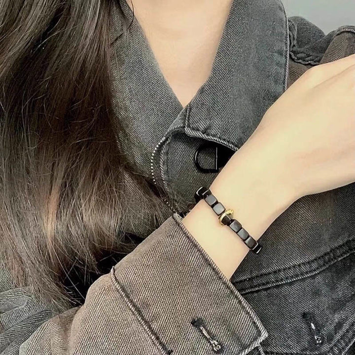 Braccialetto Buddha Stones Tibetan Ebony Wood Square Beads Peace Calm