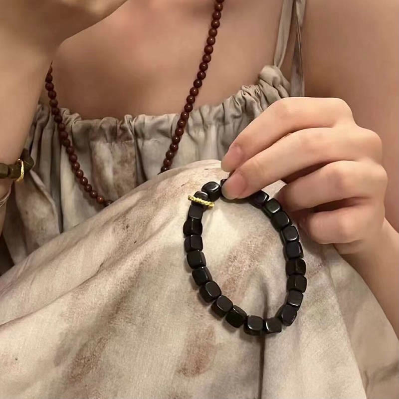 Braccialetto Buddha Stones Tibetan Ebony Wood Square Beads Peace Calm