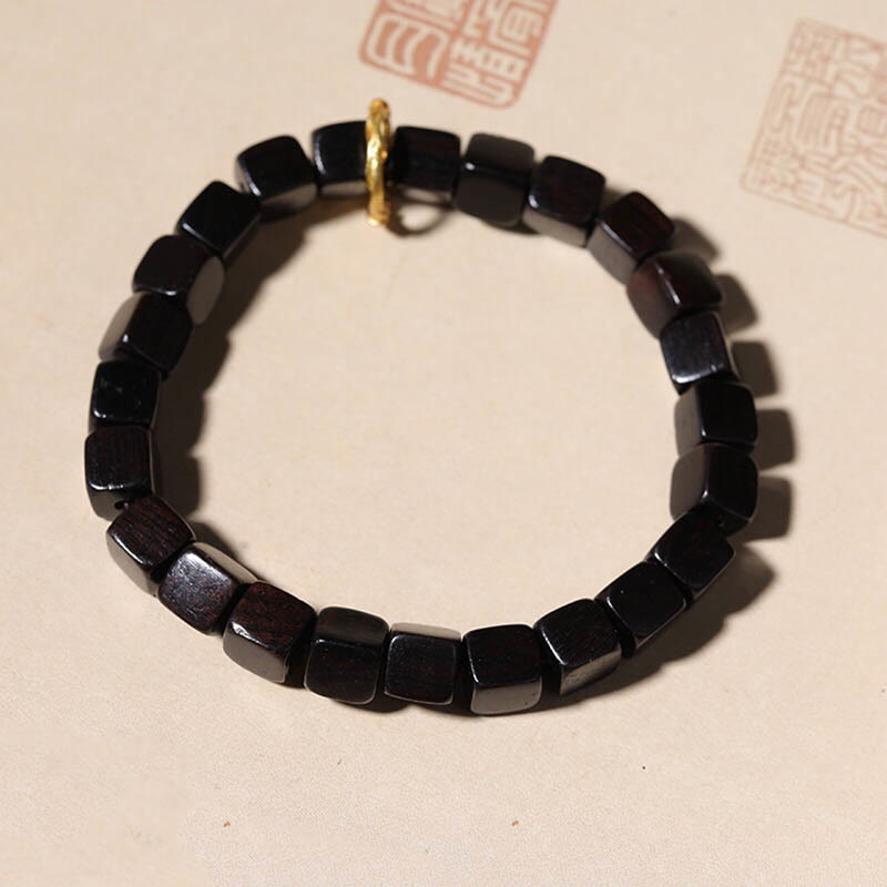 Braccialetto Buddha Stones Tibetan Ebony Wood Square Beads Peace Calm