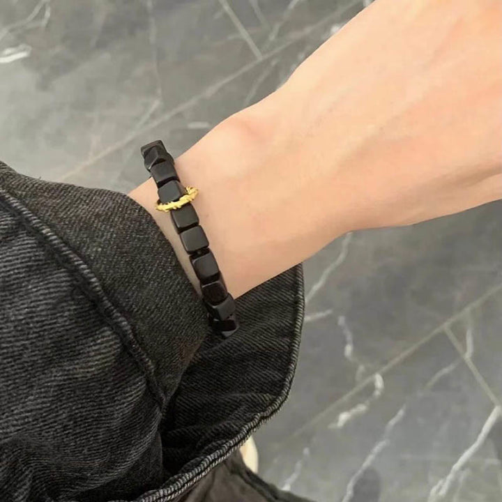 Braccialetto Buddha Stones Tibetan Ebony Wood Square Beads Peace Calm