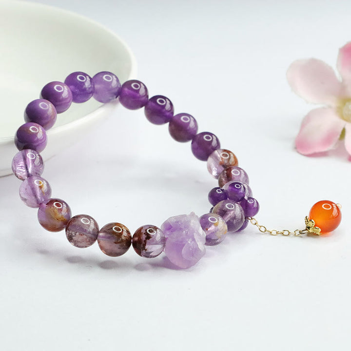 Braccialetto di consapevolezza spirituale con pietra preziosa fantasma viola ametista naturale Buddha Stones