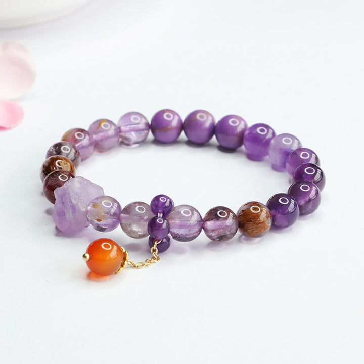 Braccialetto di consapevolezza spirituale con pietra preziosa fantasma viola ametista naturale Buddha Stones