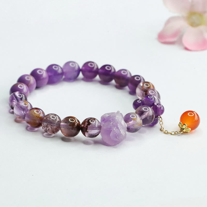 Braccialetto di consapevolezza spirituale con pietra preziosa fantasma viola ametista naturale Buddha Stones