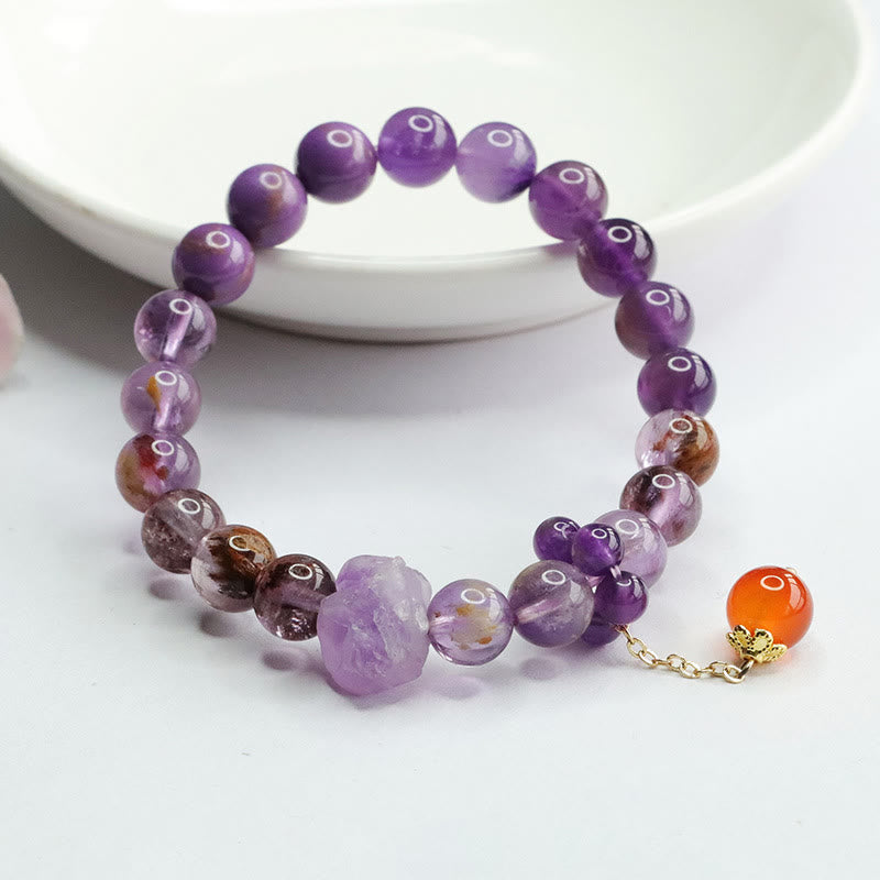 Braccialetto di consapevolezza spirituale con pietra preziosa fantasma viola ametista naturale Buddha Stones