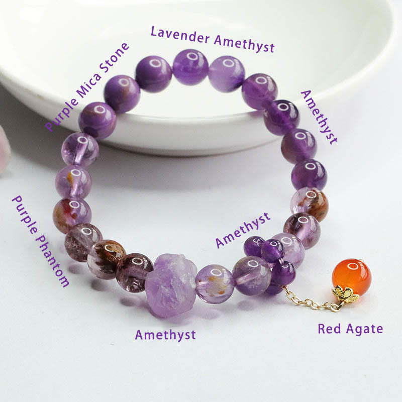 Braccialetto di consapevolezza spirituale con pietra preziosa fantasma viola ametista naturale Buddha Stones