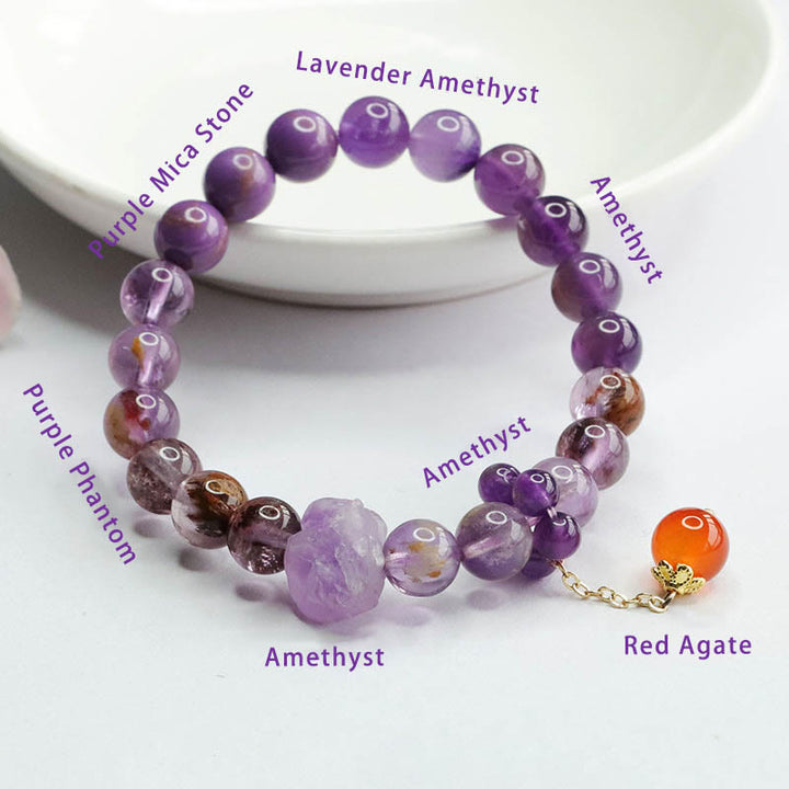 Braccialetto di consapevolezza spirituale con pietra preziosa fantasma viola ametista naturale Buddha Stones