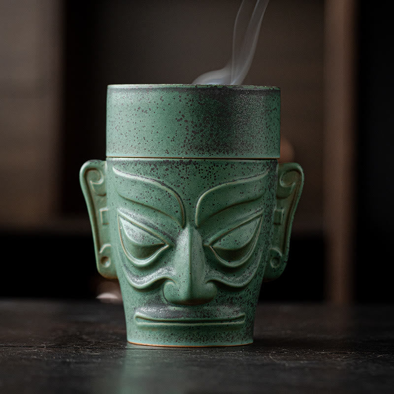 Buddha Stones Reliquie dell'età del bronzo Maschera Sanxingdui Tumulo a tre stelle Bruciatore di incenso curativo in ceramica