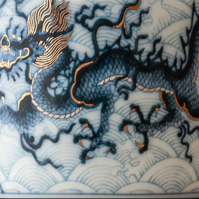 Buddha Stones Piccola tazza da tè in ceramica con motivo drago blu e bianco Tazze da tè Kung Fu 45 ml