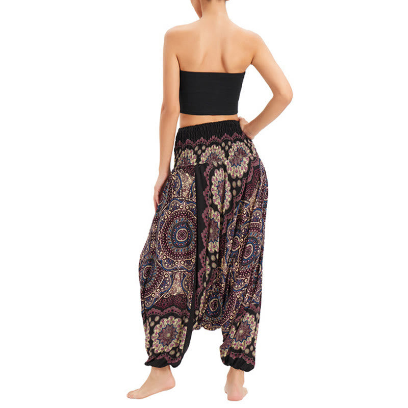 Pantaloni harem larghi con motivo a fiori mandala, pantaloni a vita alta, pantaloni da tuta, pantaloni da due stili Buddha Stones - image 9