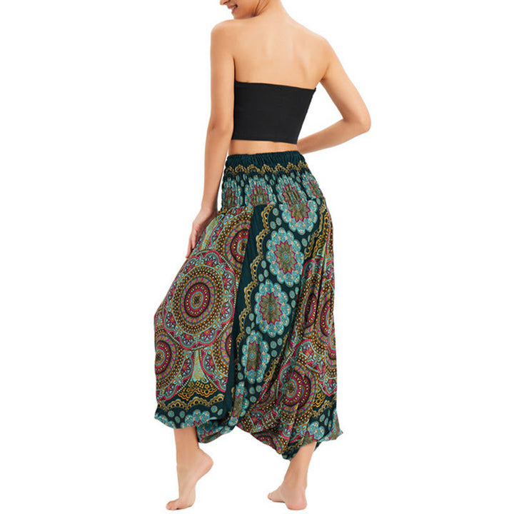Pantaloni harem larghi con motivo a fiori mandala, pantaloni a vita alta, pantaloni da tuta, pantaloni da due stili Buddha Stones - image 2