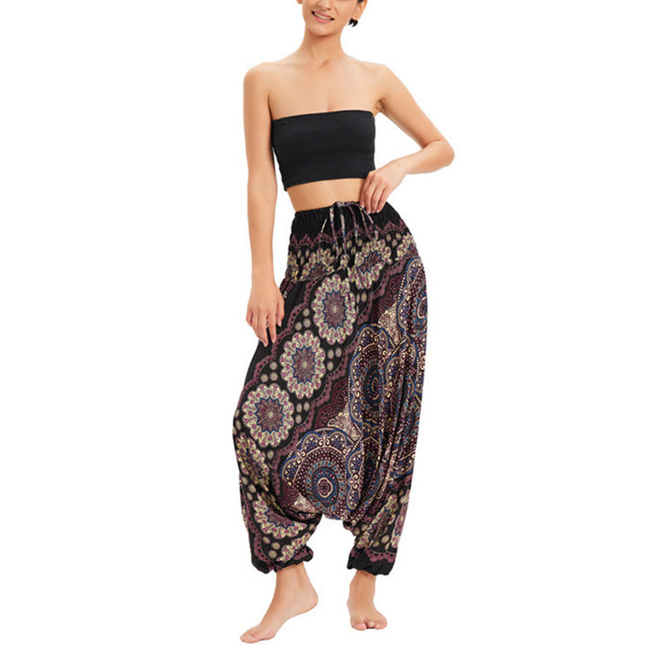 Pantaloni harem larghi con motivo a fiori mandala, pantaloni a vita alta, pantaloni da tuta, pantaloni da due stili Buddha Stones - image 7