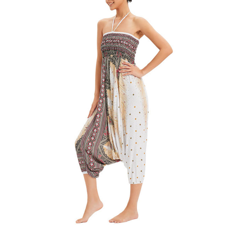 Pantaloni harem larghi e arricciati in piuma di pavone, pantaloni a vita alta, tuta, Buddha Stones Two Style - image 5