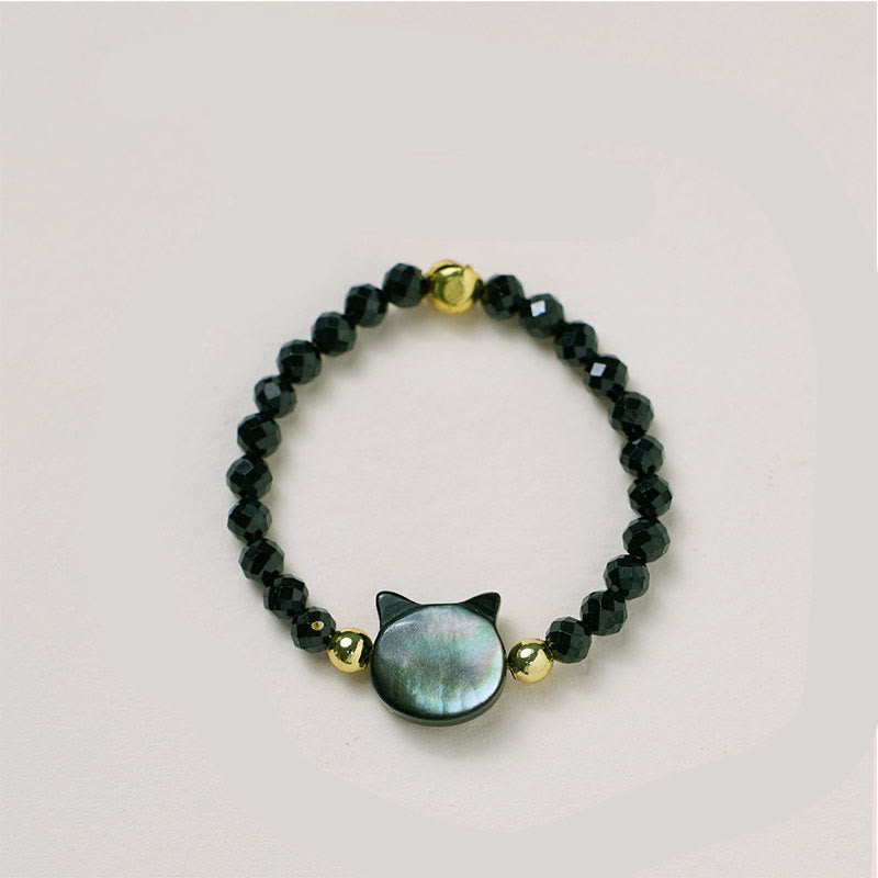 Buddha Stones Pietra Tridacna Naturale Gatto Grazioso Anello di Benedizione in Oro 14K - image 3