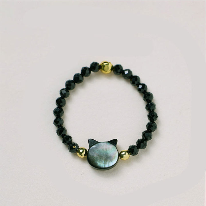 Buddha Stones Pietra Tridacna Naturale Gatto Grazioso Anello di Benedizione in Oro 14K - image 3