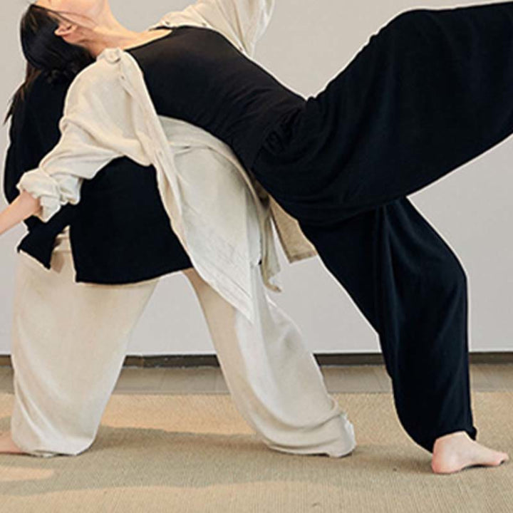 Buddha Stones Plain Long Sleeve Coat Jacket Top Pantaloni a gamba larga Zen Tai Chi Yoga Meditazione Abbigliamento - image 14