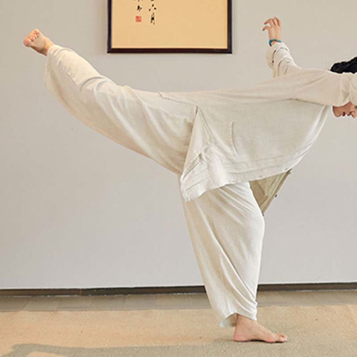 Buddha Stones Plain Long Sleeve Coat Jacket Top Pantaloni a gamba larga Zen Tai Chi Yoga Meditazione Abbigliamento - image 3